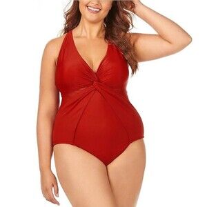 Raisins Curve Women Plus 18W Rust Orange Twist Front One Piece Swimsuit NWT DD20